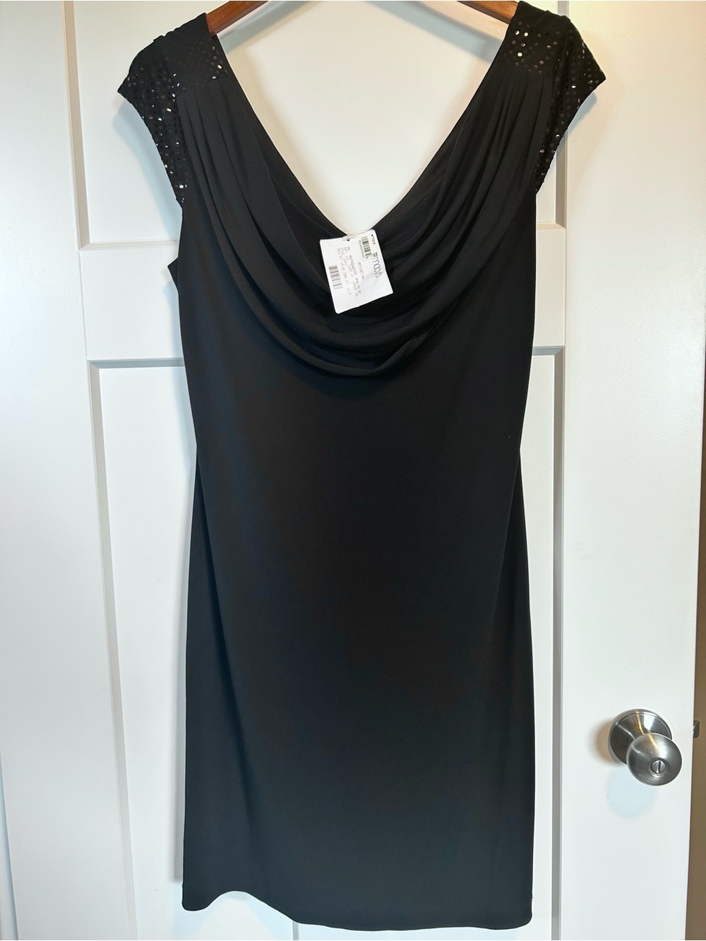 Connected Apparel Cowl Neck Sequin Dress Black 12